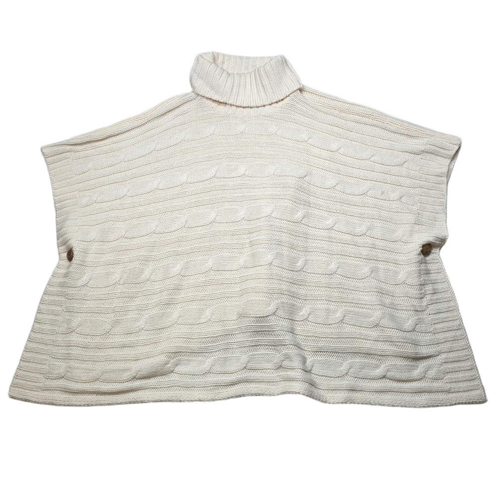 GAP‎ Cable Knit Turtleneck Poncho Sweater Womens XS/S Ivory Cream Button Detail
